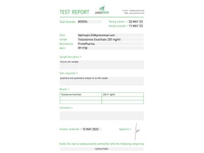 Testosterone Enanthate Fabricant : Prime Pharma Emballage : Fiole de 10 ml (250 mg/ml)