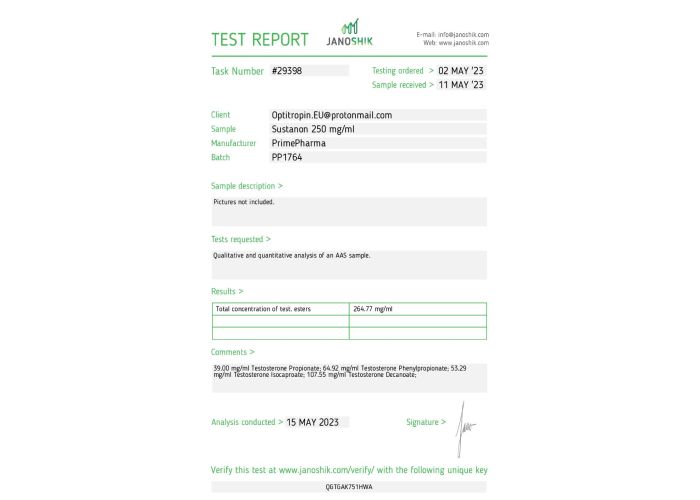 Sustanon Fabricant: Prime Pharma Emballage : Fiole de 10 ml (250 mg/ml)