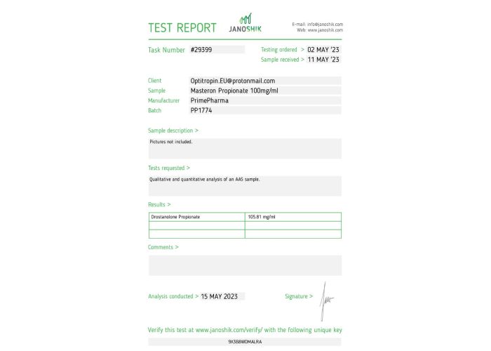 Masteron Propionate Fabricant: Prime Pharma Emballage : Fiole de 10 ml (100 mg/ml)