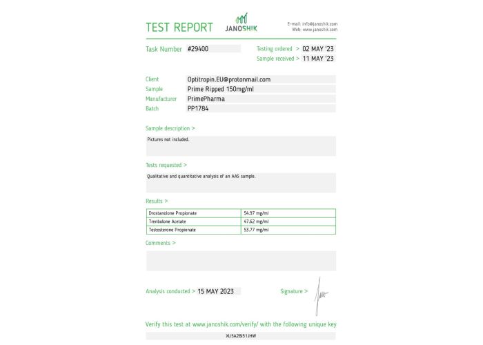 Prime Ripped Fabricant : Prime Pharma Emballage : Fiole de 10 ml (150 mg/ml)