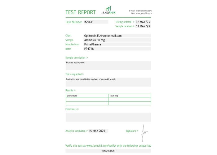 Aromasin Fabricant : Prime Pharma Emballage : 100 cp/bt (10 mg/cp)