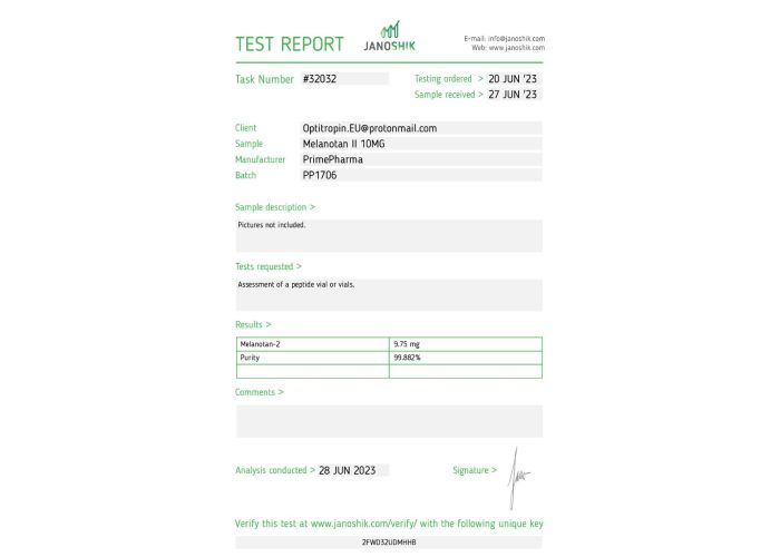 Melanotan-II Fabricant: Prime Pharma Emballage : Fiole de 10 ml (10 mg/ml)