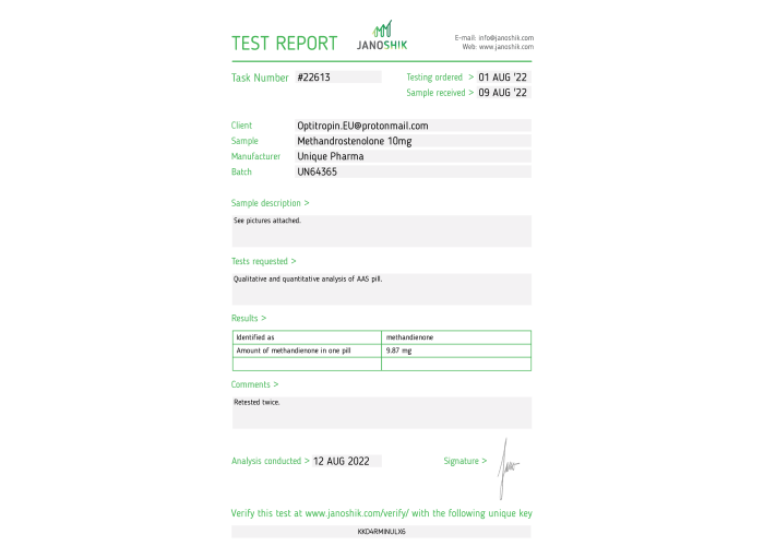 Methandrostanolone Fabricant: Unique Pharma Emballage : 100 cp/bt (10 mg/cp)
