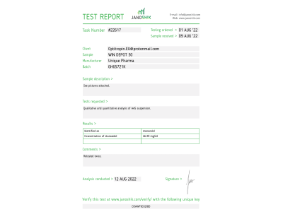 Winstrol (Stanozolol) Fabricant: Unique Pharma Emballage : Fiole de 10 ml (50 mg/ml)