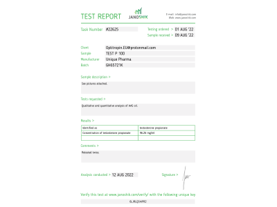 Testosterone Propionato Produttore: Unique Pharma Confezione: flacone da 10 ml (100 mg/ml)