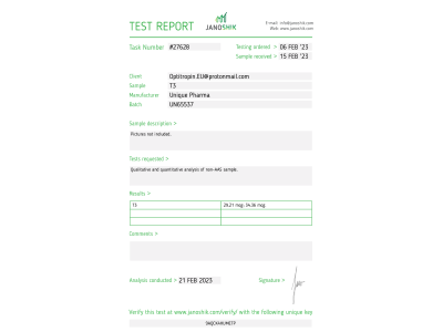 T3 (Cytomel) Fabricant: Unique Pharma Emballage : 100 cp/bt (25 mcg/cp)