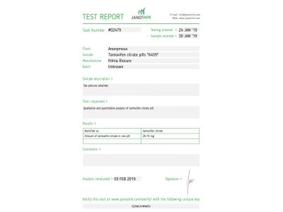Citrate de tamoxifène ( Nolvadex ) Fabricant : Hilma Biocare Conditionnement : 50 comprimés/bouteille ( 20 mg/comprimé )