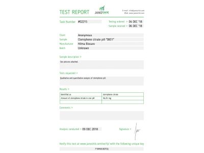 Citrate de clomifène ( Clomid ) Fabricant : Hilma Biocare Conditionnement : 50 comprimés/bouteille ( 50mg/comprimé )