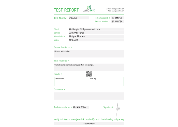 Anavar Fabricant: Unique Pharma Emballage : 100 cp/bt (10 mg/cp)