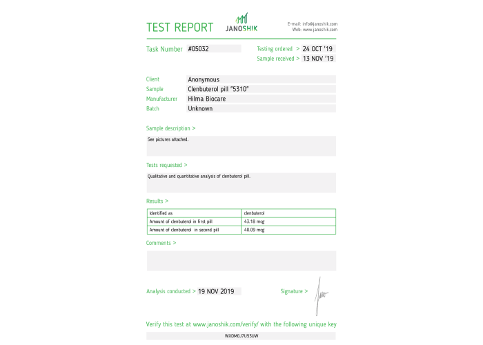 Clenbutérol Fabricant : Hilma Biocare Conditionnement : 50 comprimés/bouteille ( 40mcg/comprimé )