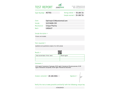 Sustanon Fabricant: Unique Pharma Emballage : Fiole de 10 ml (250 mg/ml)