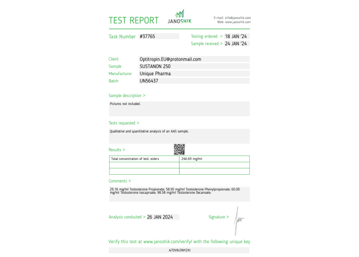 Sustanon Fabricant: Unique Pharma Emballage : Fiole de 10 ml (250 mg/ml)