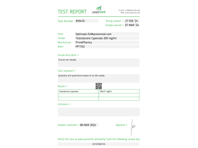 Testosterone Cypionate Fabricant : Prime Pharma Emballage : Fiole de 10 ml (200 mg/ml)