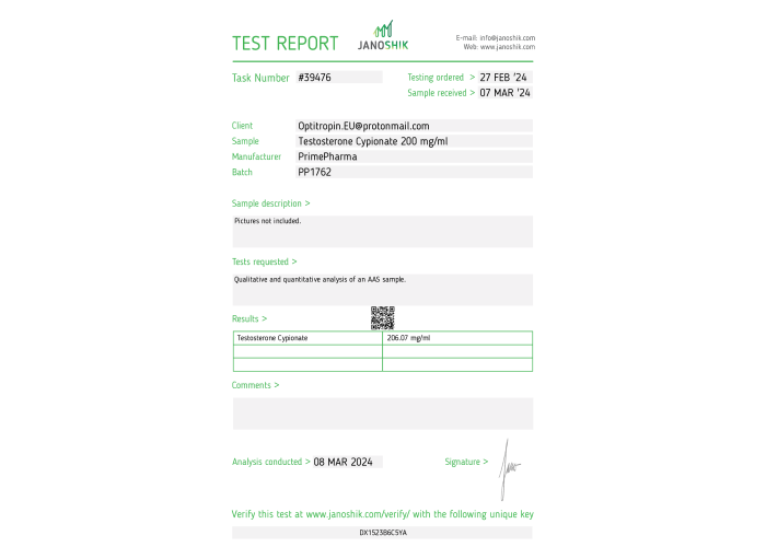 Testosterone Cypionate Fabricant : Prime Pharma Emballage : Fiole de 10 ml (200 mg/ml)