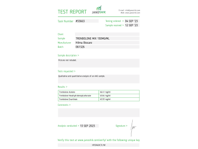 Trenbolone Mix ( Tri Trenabol ) Fabricant : Hilma Biocare Conditionnement : 10 ml/flacon ( 150 mg/ml )