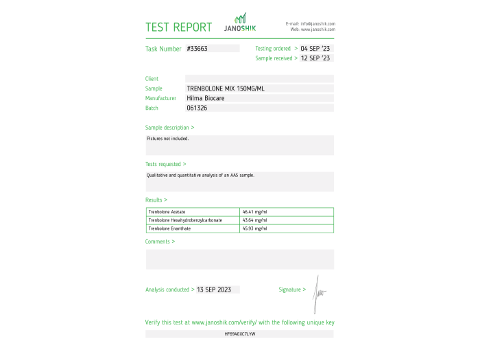 Trenbolone Mix ( Tri Trenabol ) Manufacturer: Hilma Biocare Pack: 10 ml/vial ( 150 mg/ml )