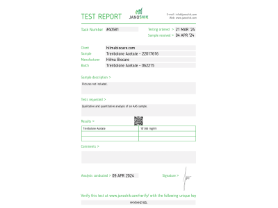 Acétate de trenbolone Fabricant : Hilma Biocare Conditionnement : 10 ml/flacon ( 100 mg/ml )