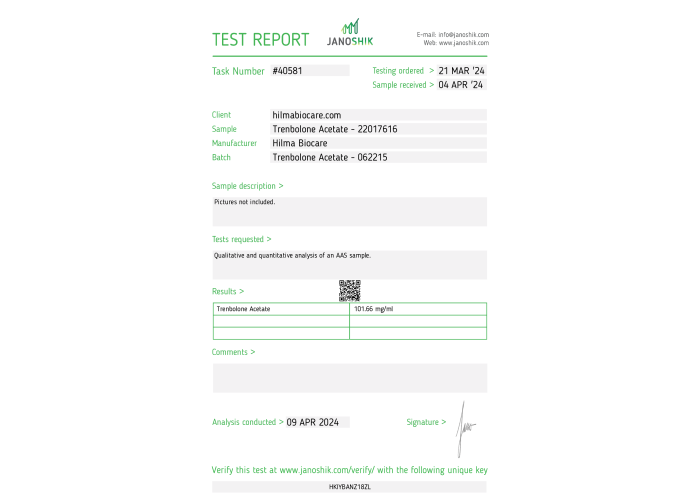 Acétate de trenbolone Fabricant : Hilma Biocare Conditionnement : 10 ml/flacon ( 100 mg/ml )
