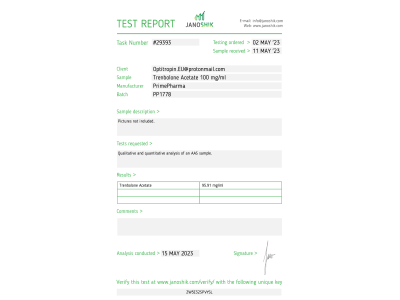 Trenbolone Acetate Fabricant: Prime Pharma Emballage : Fiole de 10 ml (100 mg/ml)