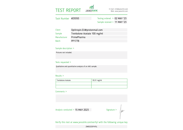 Trenbolone Acetate Fabricant: Prime Pharma Emballage : Fiole de 10 ml (100 mg/ml)