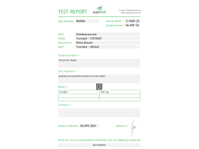 Turinabol ( T-BOL ) Fabricant : Hilma Biocare Conditionnement : 100 comprimés/bouteille ( 10 mg/comprimé )